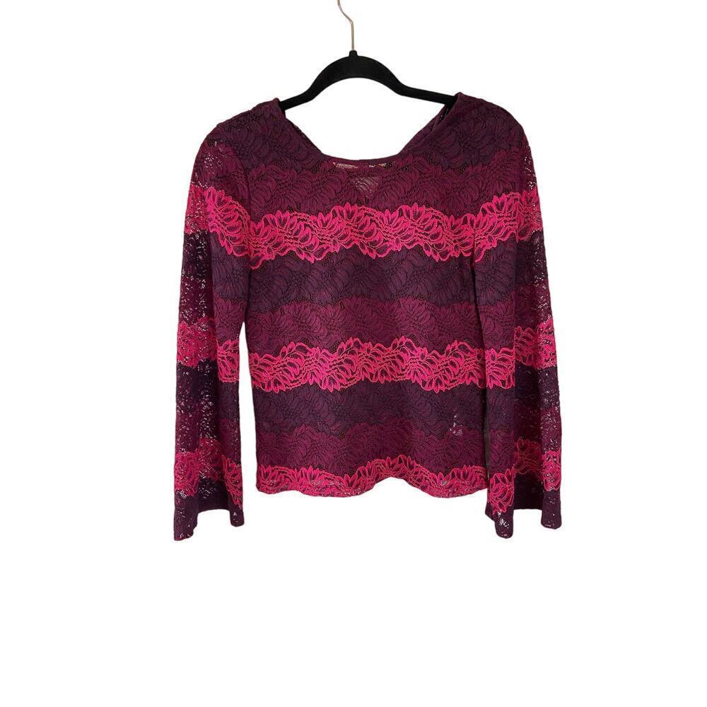 Banana Republic Womens Ombre Lace Bell Sleeve Top Size Petite XS Pink Blouse